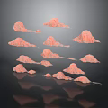Pink Mountain Models With Multiple Peaks On Dark Background And Reflections