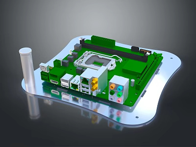 Green Electronic Circuit Board With Multiple Ports And Components On Base 3d model