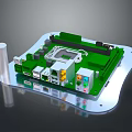 Green Electronic Circuit Board With Multiple Ports And Components On Base 3d model