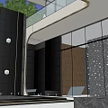 Modern Garden Landscape Design With Plaza Green Plants And Glass Architecture