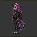 Stylish Doll Character With Pink And Purple Hair Black Hoodie Patterned Leggings Red White Shoes