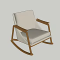 Wooden Rocking Leisure Chair with Light Beige Fabric Cushion and Curved Armrests in Modern Style