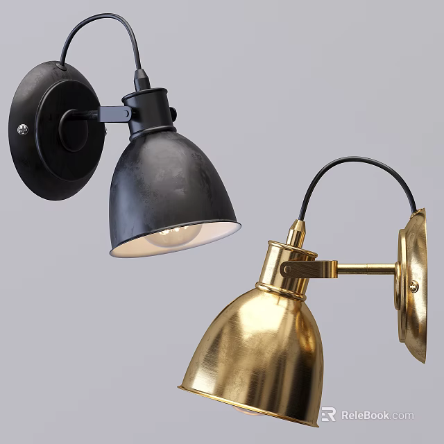 Modern Black and Gold Metal Wall Lamps with Dome Shades and Illuminated Design 3d model 