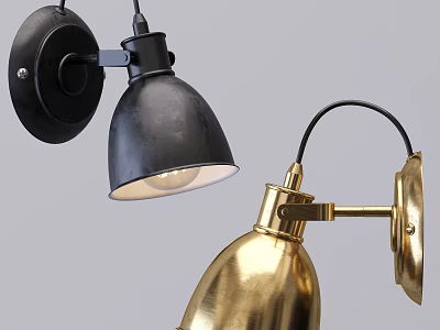Modern Black and Gold Metal Wall Lamps with Dome Shades and Illuminated Design 3d model