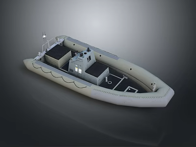 Modern Inflatable Boat With Black Seats Control Console And Light Colored Hull 3d model