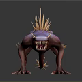 Pink Spiked Lizard Like Creature With Sharp Teeth Claws And Yellow Spines 3d model