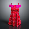 Stylish Red Dress With Pink Off The Shoulder Straps And Floral Print Design