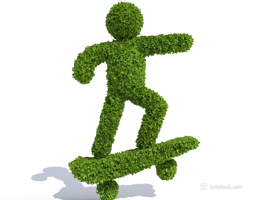 Green Shrub Sculpted into Human Figure Riding Skateboard Unique Design Idea 3d model 