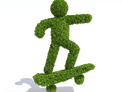 Green Shrub Sculpted into Human Figure Riding Skateboard Unique Design Idea 3d model
