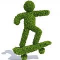 Green Shrub Sculpted into Human Figure Riding Skateboard Unique Design Idea