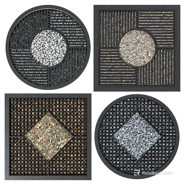 Creative Tree Grates Design With Circular Square Patterns And Decorative Gravel Inserts 3d model 