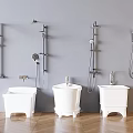 Modern Shower Heads with Multiple Styles and White Bases on Gray Wall Wooden Floor
