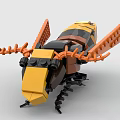 Detailed Insect Model Constructed From Building Blocks Featuring Orange Wings And Black Legs