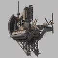Complex Industrial Equipment with Metal Framework Mechanical Arms and Propellers