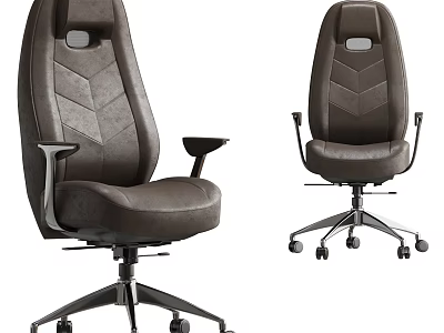 Brown Leather Office Chair With Swivel Base Armrests And Modern Design 3d model