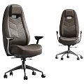 Brown Leather Office Chair With Swivel Base Armrests And Modern Design
