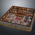 Traditional Indoor Hall With Wooden Furniture Rugs Tables And Decorative Paintings