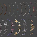 Various Decorative Bows As Ancient Weapons With Ornate Designs And Colors