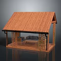 Wooden Pavilion With Shingle Roof Seating Area Sofa And Wooden Platform