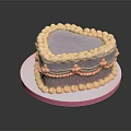 Heart Shaped Purple Cake With Beige Cream Lace Edge And Pink Decorations On White Tray