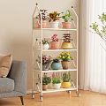 Indoor Multi tiered Flower Stand with Wheels Holding Various Potted Plants in Colorful Pots