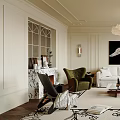 Elegant Living Room Interior With Chandelier Black Swan Painting Sofas And Marble Fireplace