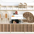 Creative Wooden Bookcase Designs Featuring House Fish Arch Shapes And Storage