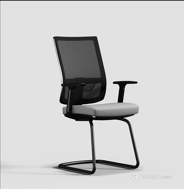 Modern Office Chair With Mesh Back Black Frame And Light Gray Cushion 3d model 