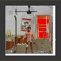 Miniature Bedroom Interior With Bed Table Lamp Ceiling Fan Wall Art And Floor Clutter