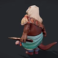 Anthropomorphic Otter Character With Red Facial Markings Leather Strap Turquoise Cloth And Handheld Gun