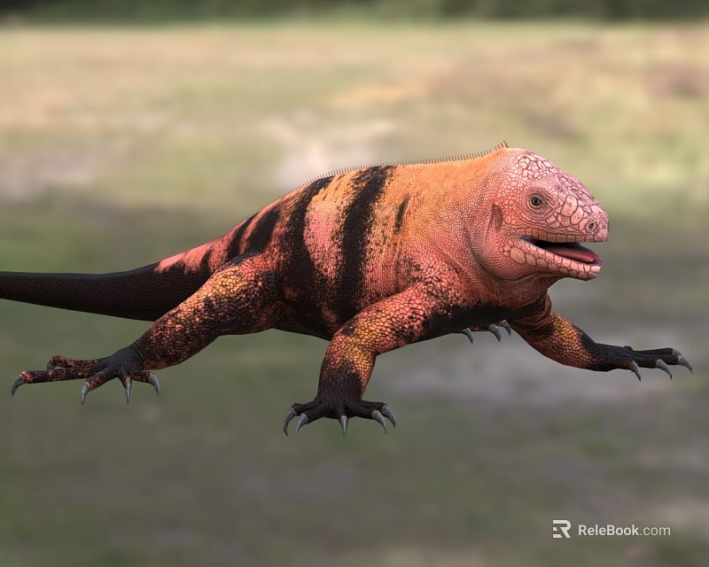 Colorful Striped Reptile In Natural Grassland 3d model 