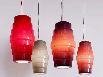 Colorful Layered Cylindrical Modern Pendant Lights With Red Beige Purple Orange Gradient Design 3d model