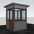 Outdoor Guard Booth With Glass Windows Wooden Door And Dark Roof In Landscaped Area