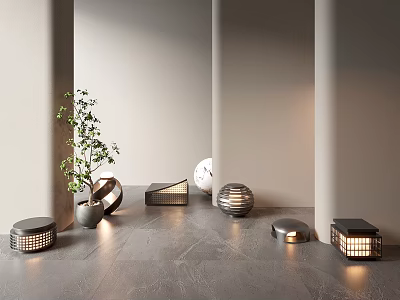 Outdoor Lights Modern Design Various Shapes Illuminated Garden Decorative Lanterns 3d model