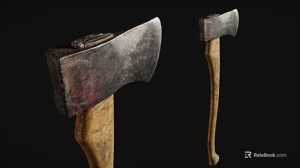 Two Vintage Axes As Traditional Weapons With Metal Heads And Wooden Handles 3d model 