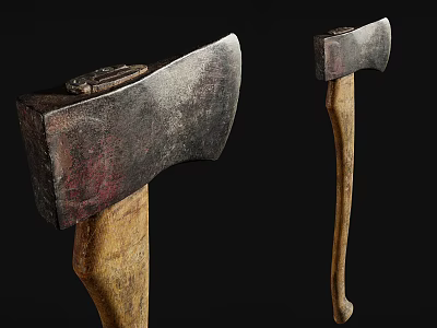 Two Vintage Axes As Traditional Weapons With Metal Heads And Wooden Handles 3d model