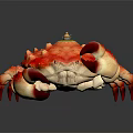 Vibrant Spiky Crab With Red And Yellow Shell And Small Green Object On Top