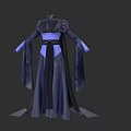 Dark Colored Flowy Robe Clothing With Wide Sleeves Blue Belt And Diamond Pattern