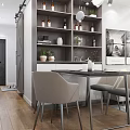Modern Living and Dining Room Interior With Open Design TV Cabinet Plants and Window Curtains