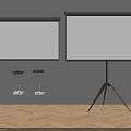 Projection Monitoring Setup With Wall Mounted And Tripod Projector Screens And Projectors