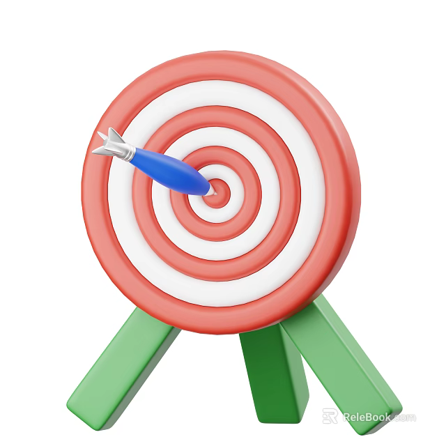Decorative Ornament Set with Red White Target Blue Arrow Hitting Bullseye on Green Tripod Stand 3d model 