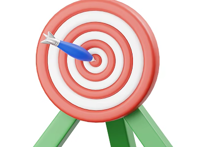 Decorative Ornament Set with Red White Target Blue Arrow Hitting Bullseye on Green Tripod Stand 3d model