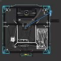 Blue 3D Printer Enclosure With Black Frame Handles Display Panel And Cables