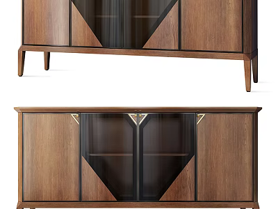 Elegant Modern TV Stand With Wooden Frame Glass Doors And Metal Accents 3d model