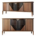 Elegant Modern TV Stand With Wooden Frame Glass Doors And Metal Accents