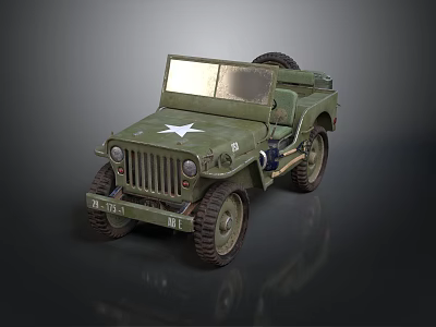Vintage Green Military Jeep Featuring White Star Emblem Open Top And Classic Off Road Tires 3d model