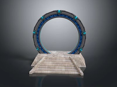 Decorative Circular Archway Structure With Blue Accents And Stone Steps Base 3d model