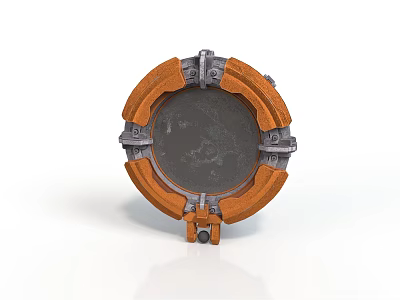 Round Industrial Mechanical Component With Orange Metallic Ring And Dark Panel 3d model