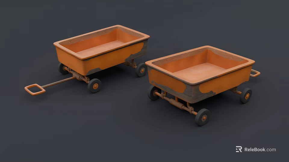 Two Old Orange Wheelbarrows With Metal Bodies And Black Wheels 3d model