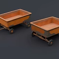 Two Old Orange Wheelbarrows With Metal Bodies And Black Wheels 3d model
